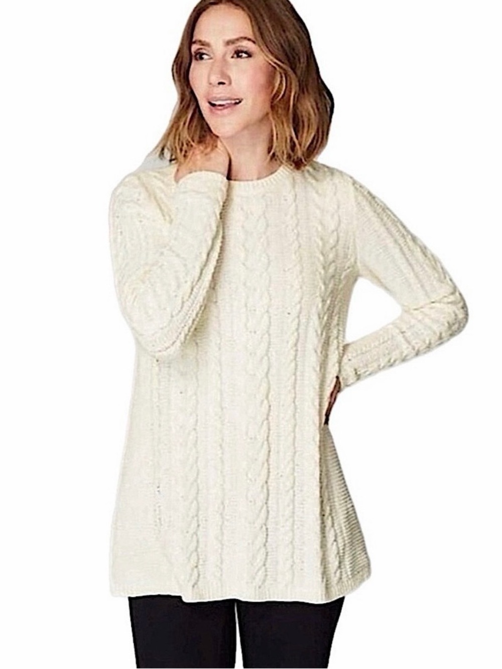 J. Jill Cable Knit Ivory Fisherman Sweater Sz M